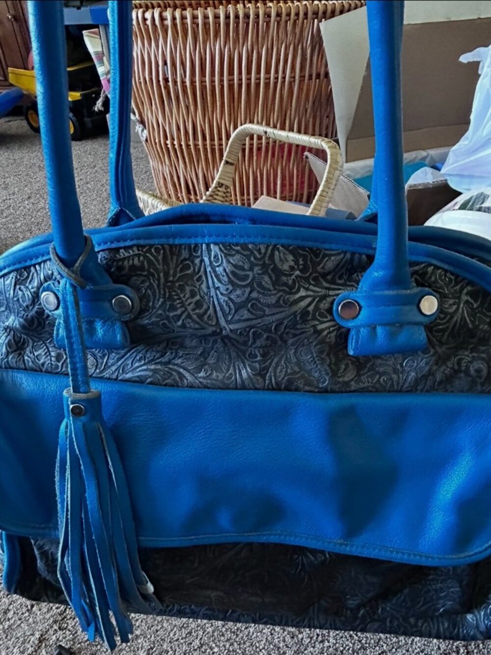 Laudi Vidni custom leather bag, black with blue accents,